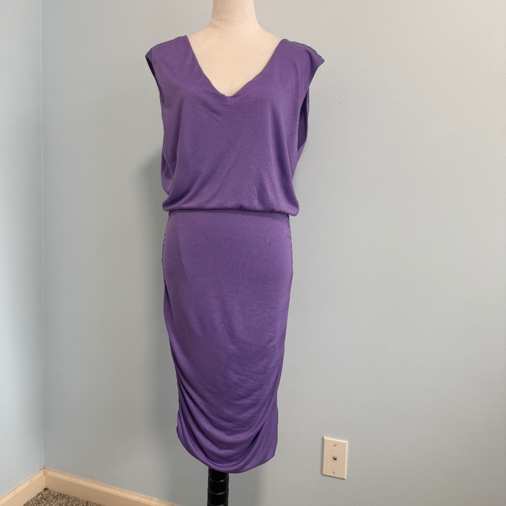 Alice + Olivia By‎ Stacey Bendet Dress Ruched Medium Bodycon Purple Zip Size L